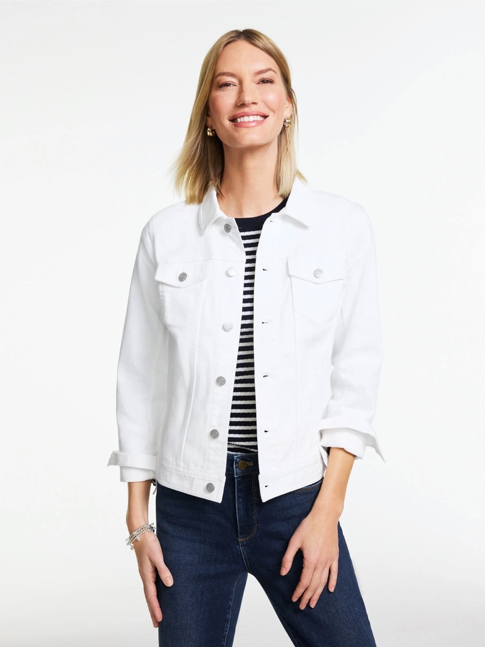 Talbots Classic Jean Jacket  solid white size 1XP
Petite Plus Size